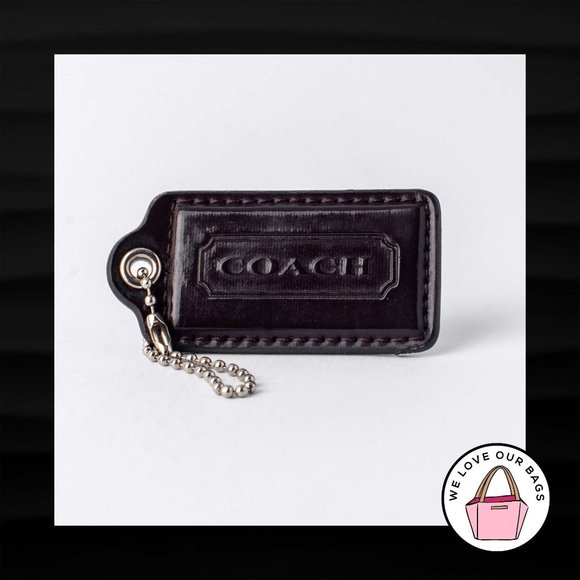 2.5" Large COACH BROWN PATENT LEATHER KEY FOB BAG CHARM KEYCHAIN HANGTAG TAG - Picture 1 of 1
